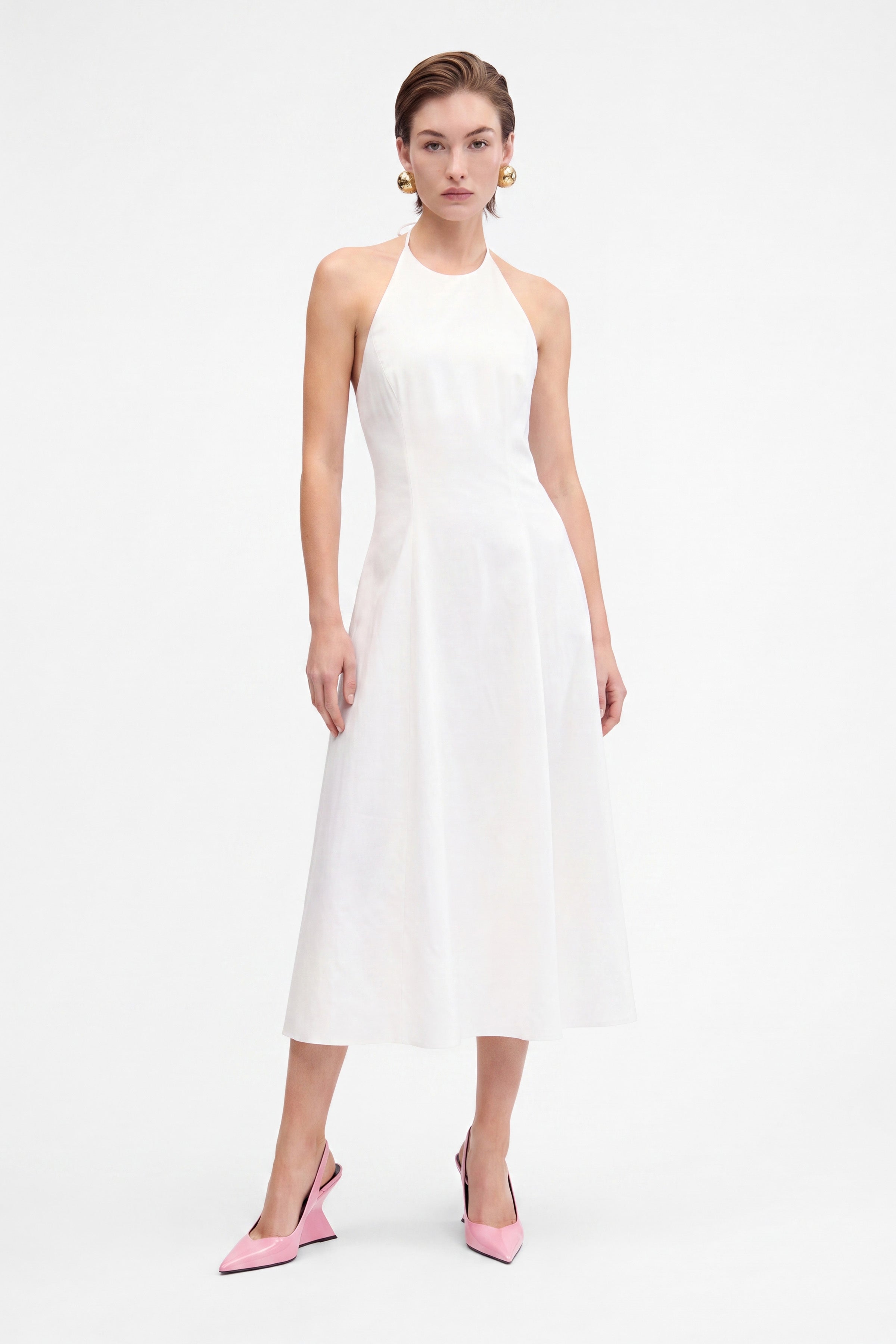 White Halter Midi Dress