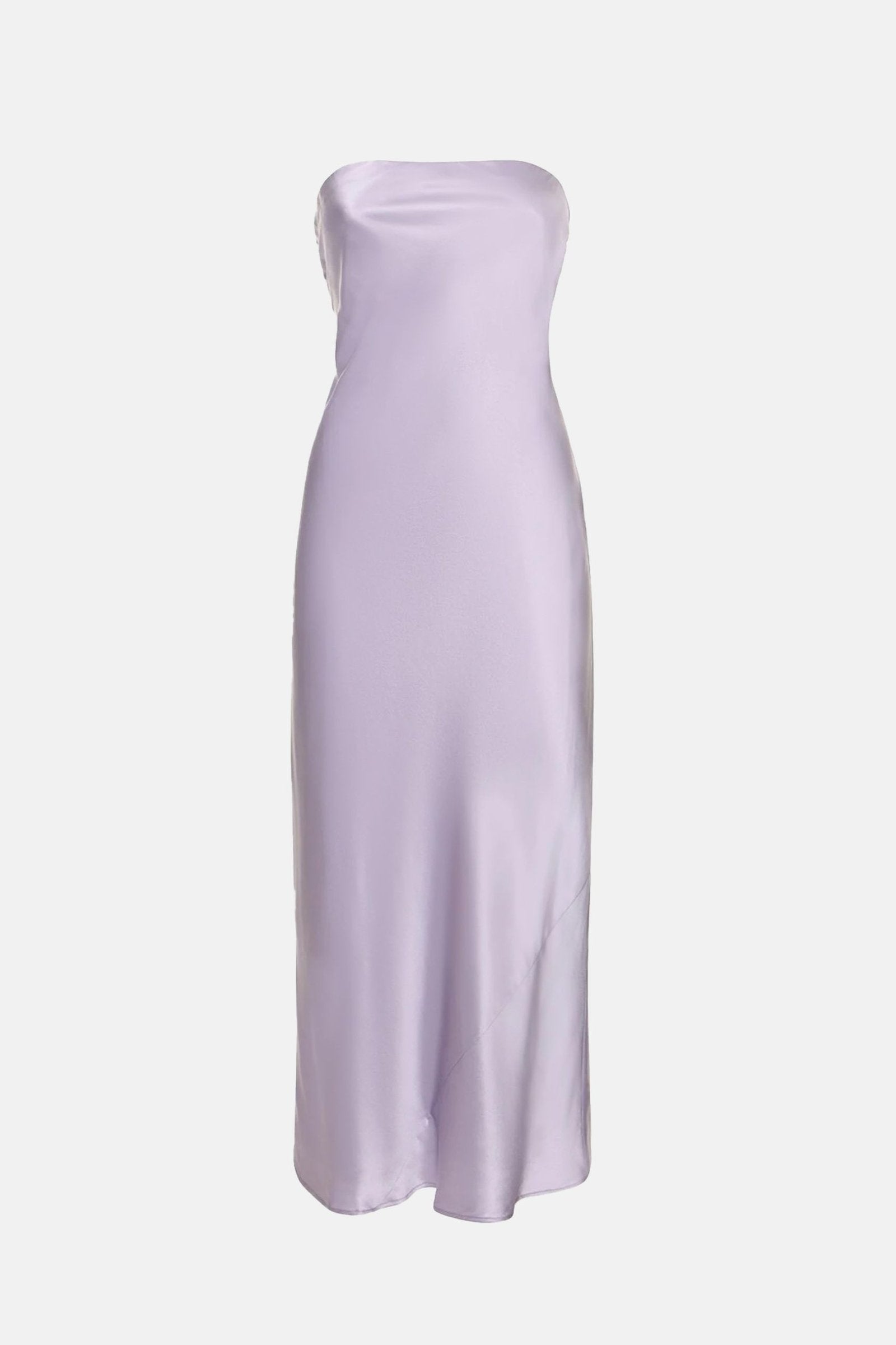 Elegant purple satin midi dresses made in Madrid
