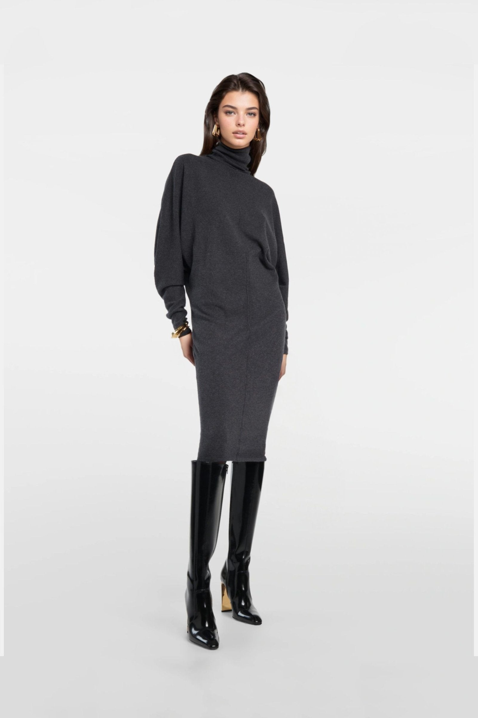 Warm and stylish grey midi dresses for winter.