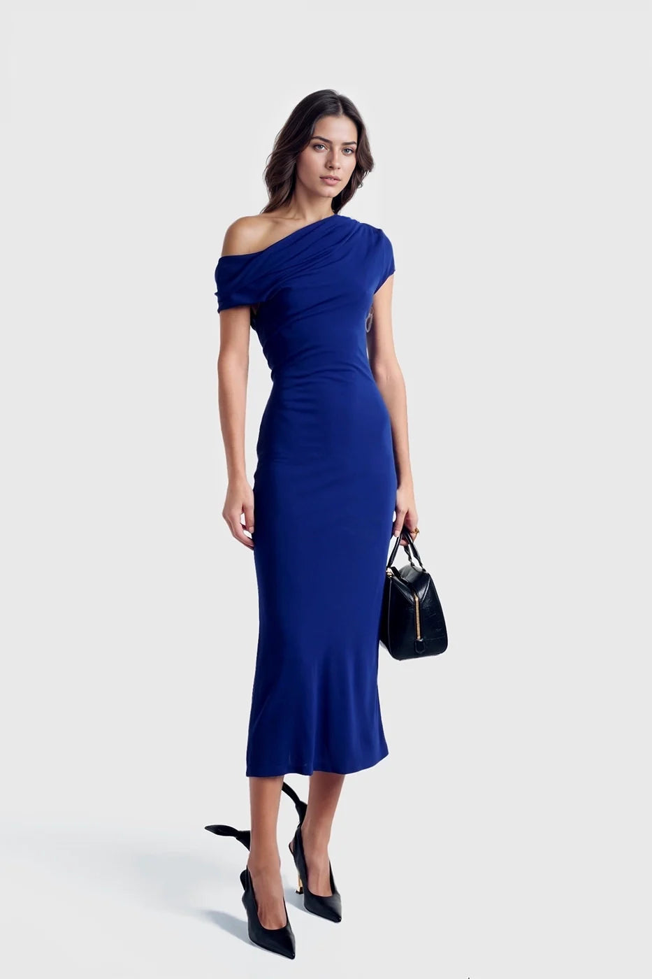 Ayla Crepe Midi Dress  Designer Dress Made in Spain | FELIPE ALBERNAZ blue / S