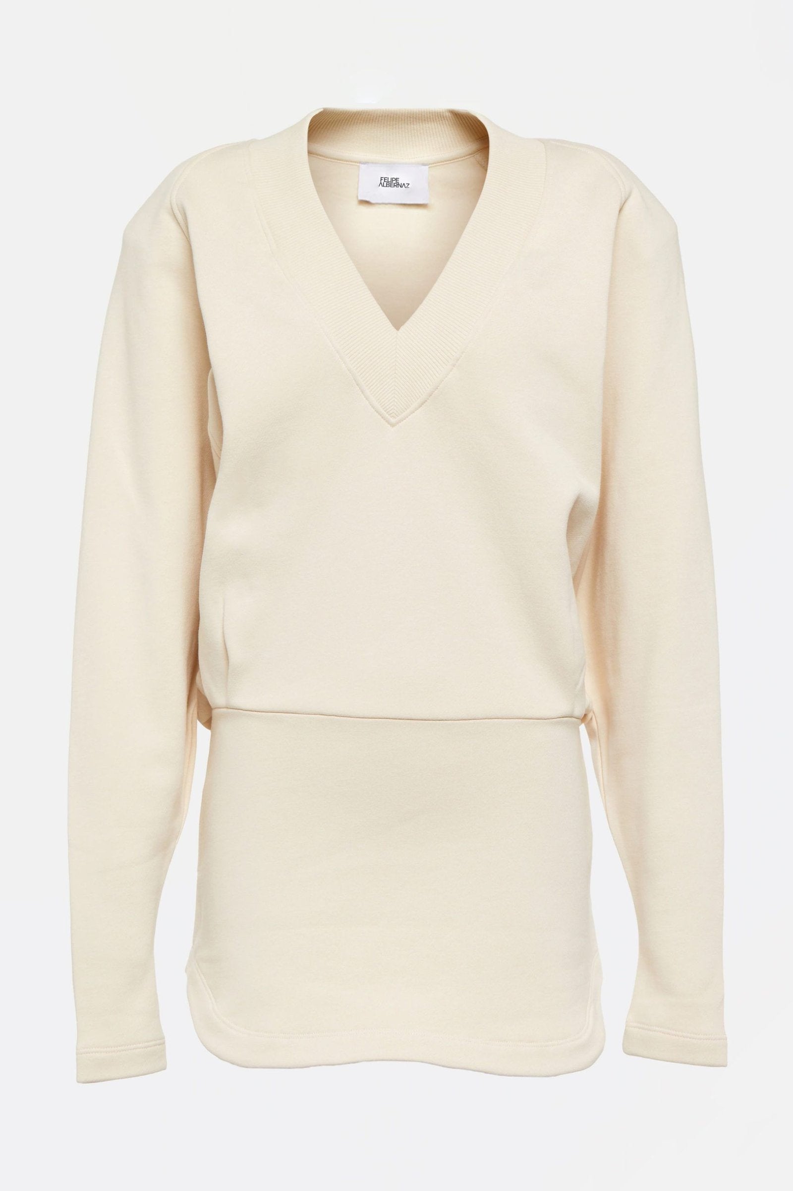 Beige organic cotton sweatshirt dresses, perfect for casual outings.