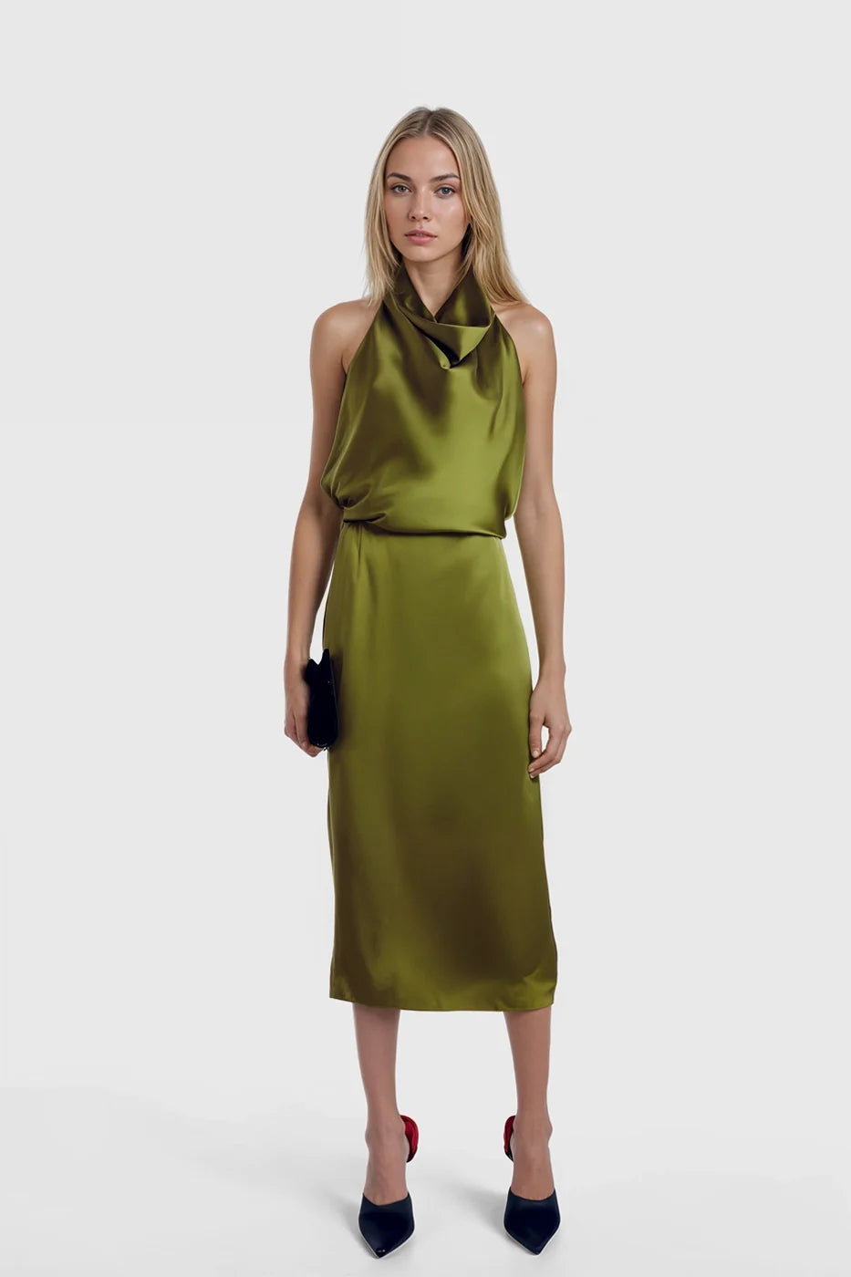 Ella Halterneck Silk Satin Midi Dress