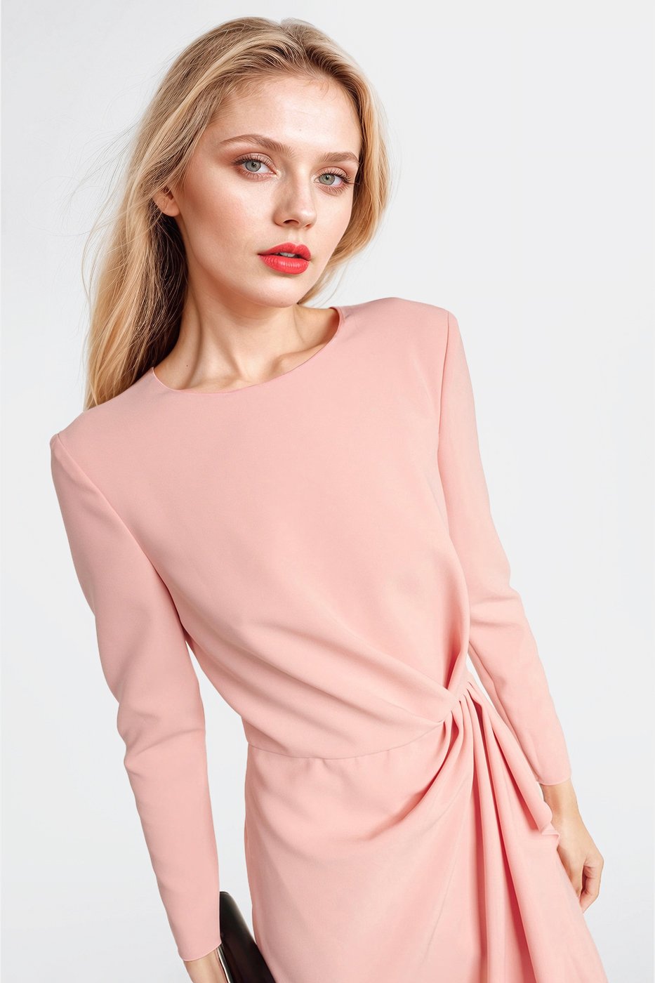 Bea midi dresses made from light pink crepe, perfect for special occasions