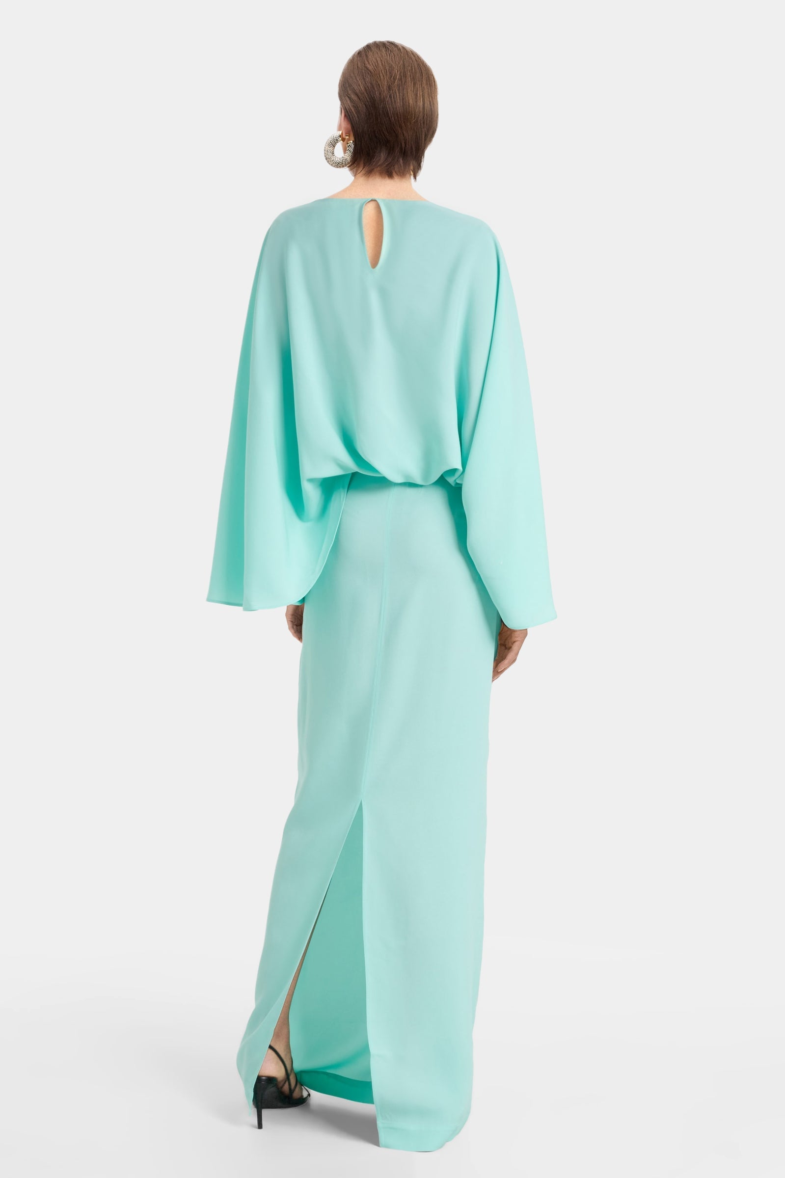 Aqua Draped Long Dress