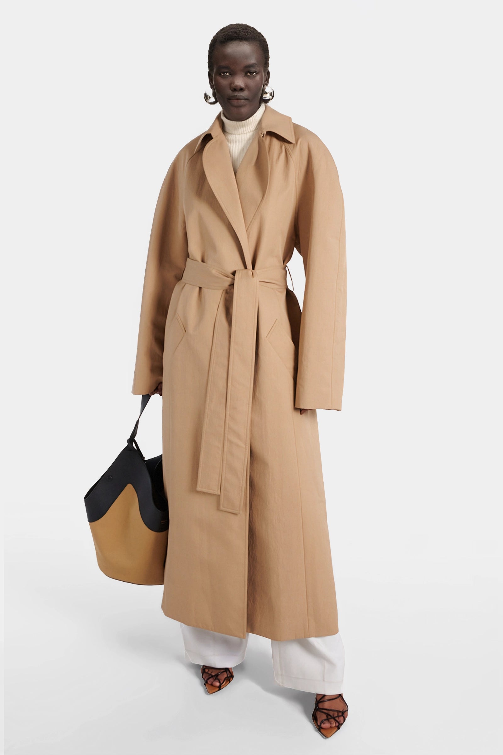 Long Tan Trench Coat Warm Beige Woven Hooded Oversized Trench Coat