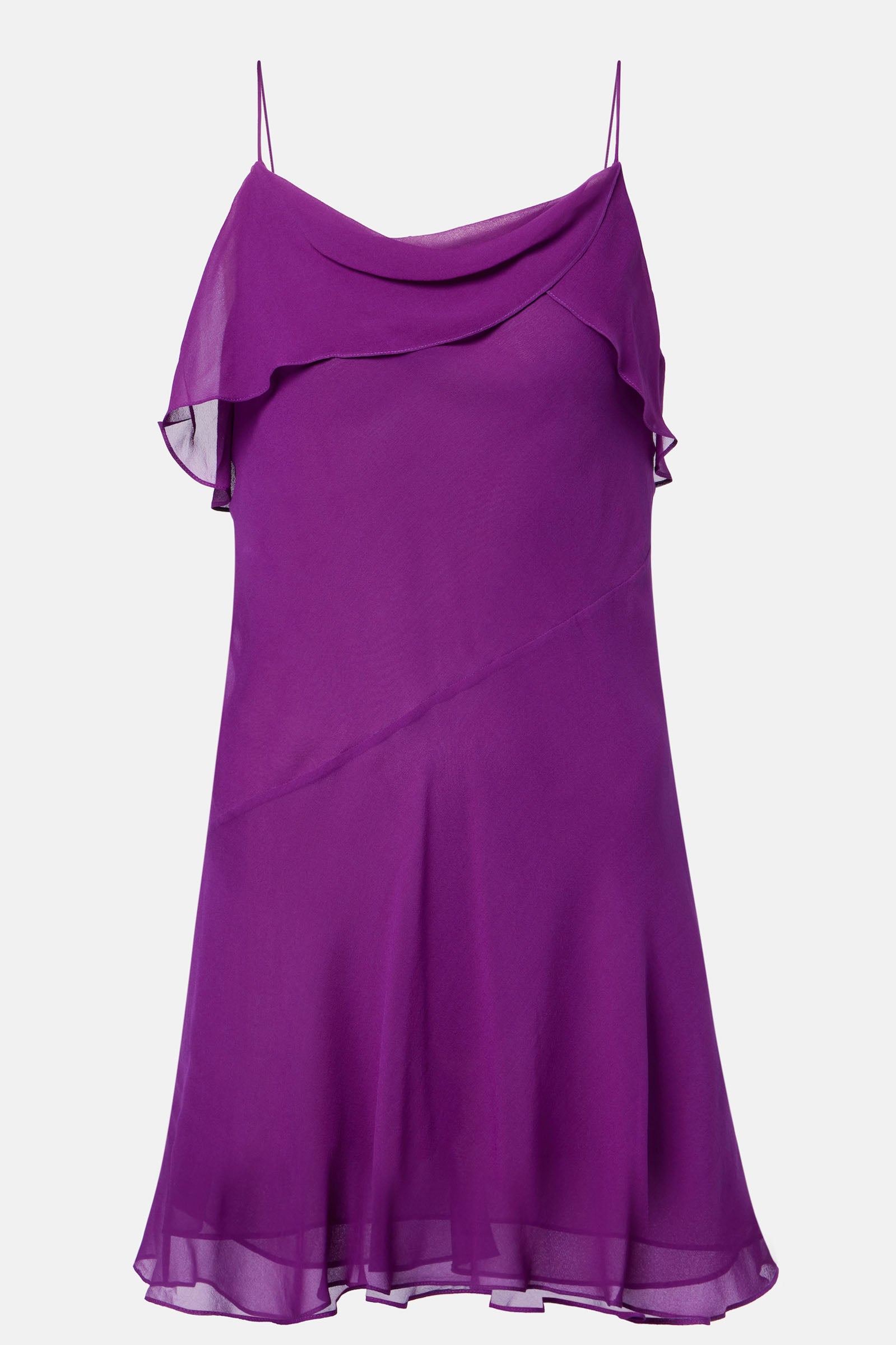 Vestido corto morado de crepé con espalda abierta