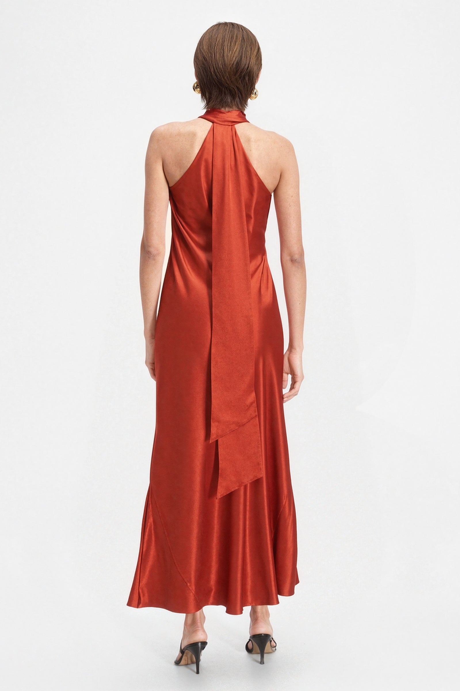Cocktail red satin dress for woman