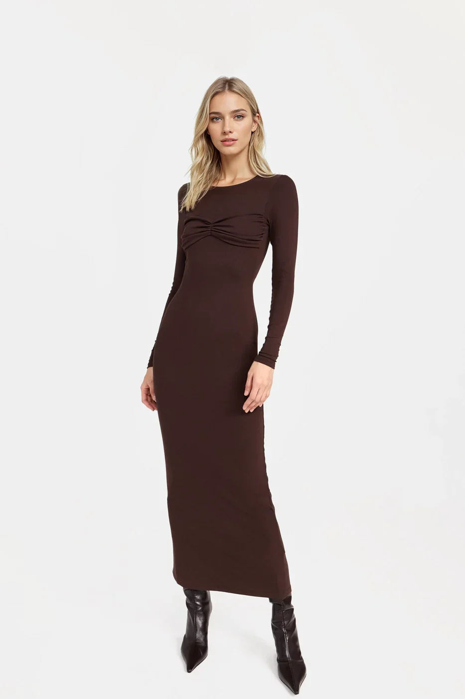 Bra Jersey Midi Dress in Brown Made in Spain | FELIPE ALBERNAZ Bra Jersey Midi Dress in Brown Made in Spain | FELIPE ALBERNAZ