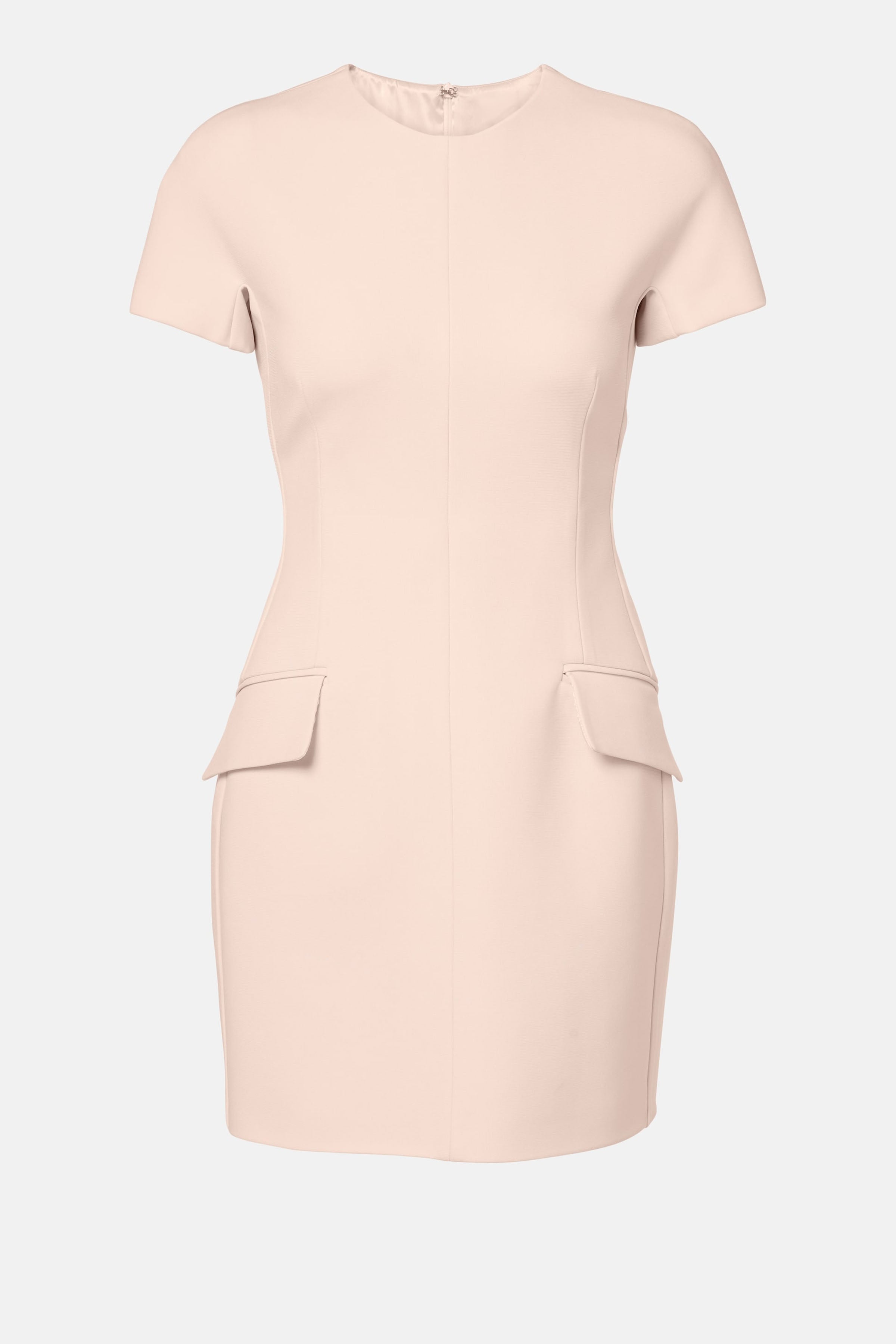 Vestido mini de crepé salmón – Vestido estructurado de manga corta