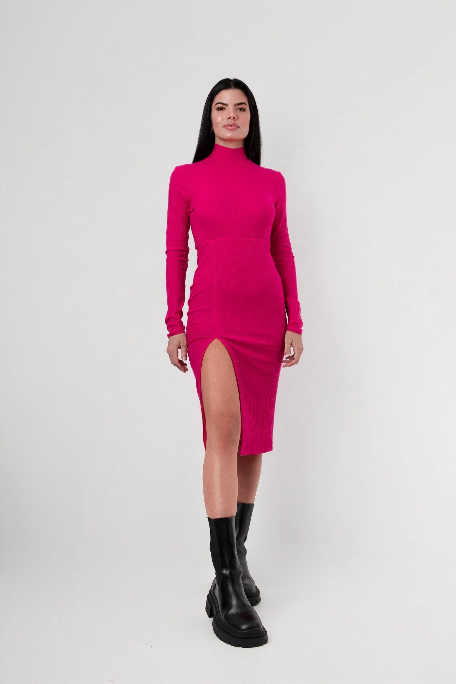 Sustainable fuchsia midi dresses in eco-friendly Tencel fabric.