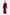 Model wearing a burgundy draped slit gown with flowing sleeves, front view.
