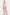 Model wearing front view of watercolor silk set with pink, orange patterns.