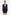 Front view of black tuxedo mini dress with deep V-neck and structured shoulders.