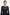 "Front view of black satin dress with flare sleeves, worn by model with silver earrings."