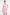 Front view of pink flounce hem dress with short sleeves, worn by model.