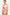 Front view of model wearing watercolor print midi dress with ruched detail.