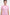 Front view of pink flounce hem dress, crew neck, short sleeves, on model.
