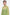Close-up of sheer lime green chiffon cape overlay and V-neck slip lining, high neck detail