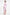Back view of model in soft pink asymmetrical dress with slit and matching heels.