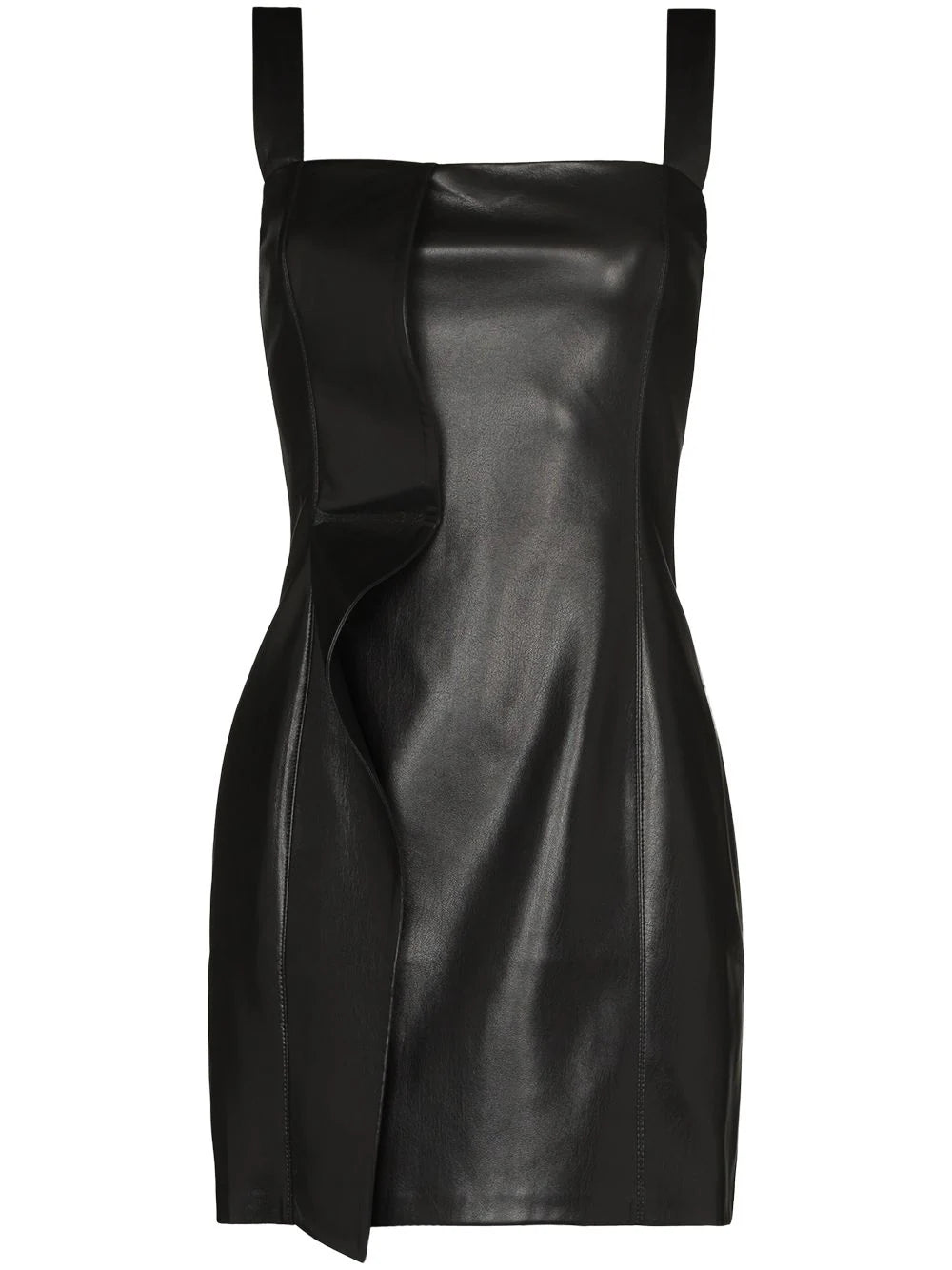 Black Leather Asymmetric Mini Dress