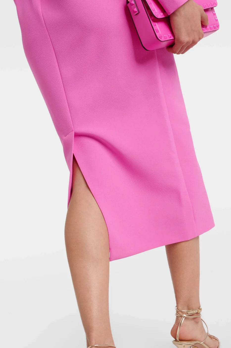 Pink crepe midi dresses designed for perfect movement and a flattering fit.
