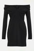 Stylish off shoulder black mini dresses with long sleeves.
