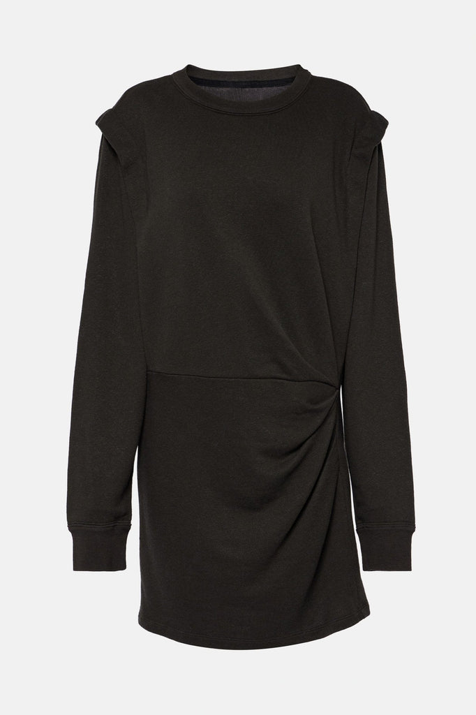 Stylish ruched sweatshirt dresses in black.