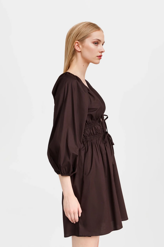 Chic brown minidress crafted from soft poplin cotton, perfect for everyday wear.