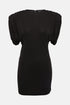 Black ruched jersey mini dresses with elegant silhouette.