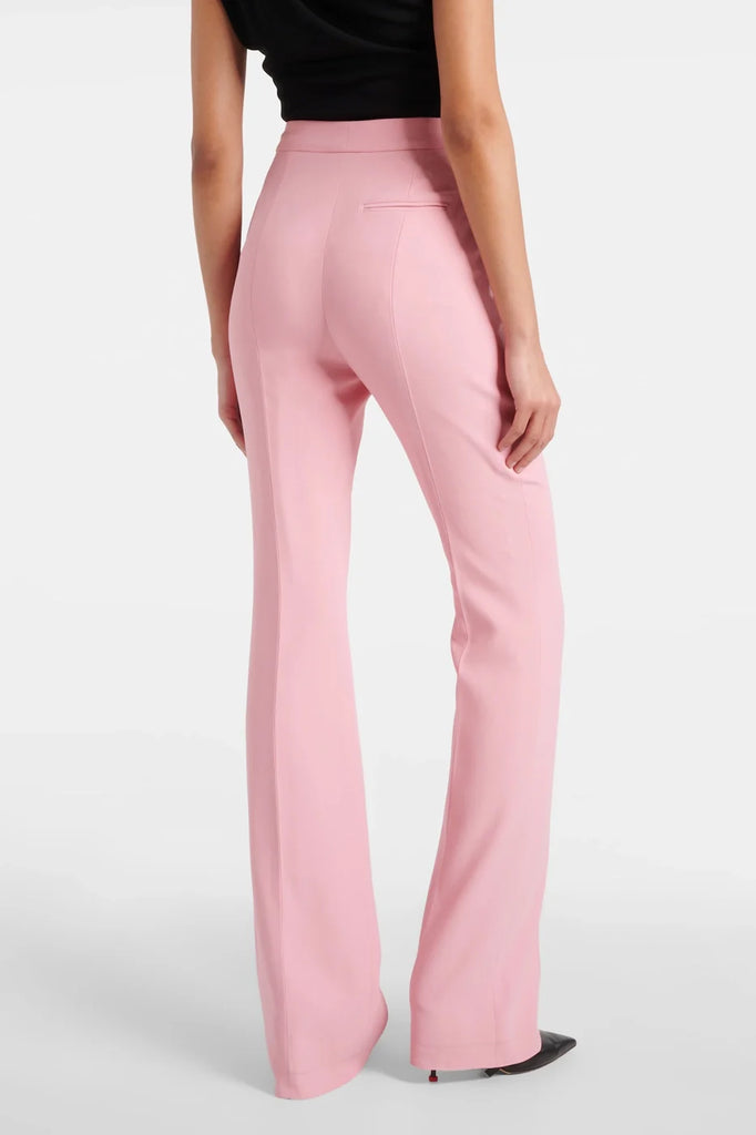 Julie High-Rise Crepe Flared Pants in pink with a stylish flared hem.