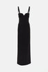 Open back black maxi dresses featuring a square neckline and elegant silhouette.