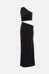 Elegant one-shoulder long black dresses with a dramatic cutout.