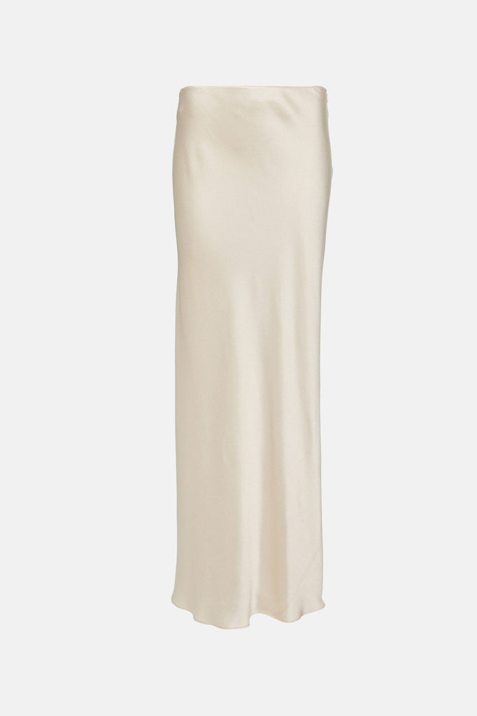 Elegant off-white silk long skirt in satin fabric.