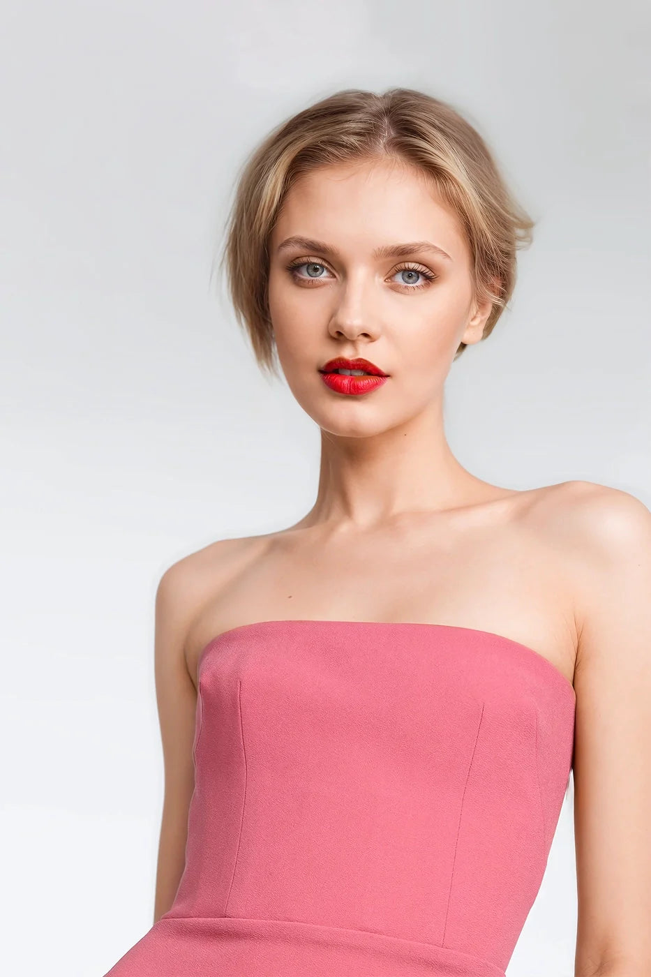 "Stunning sleeveless dresses designed with a built-in bustier for a perfect fit."