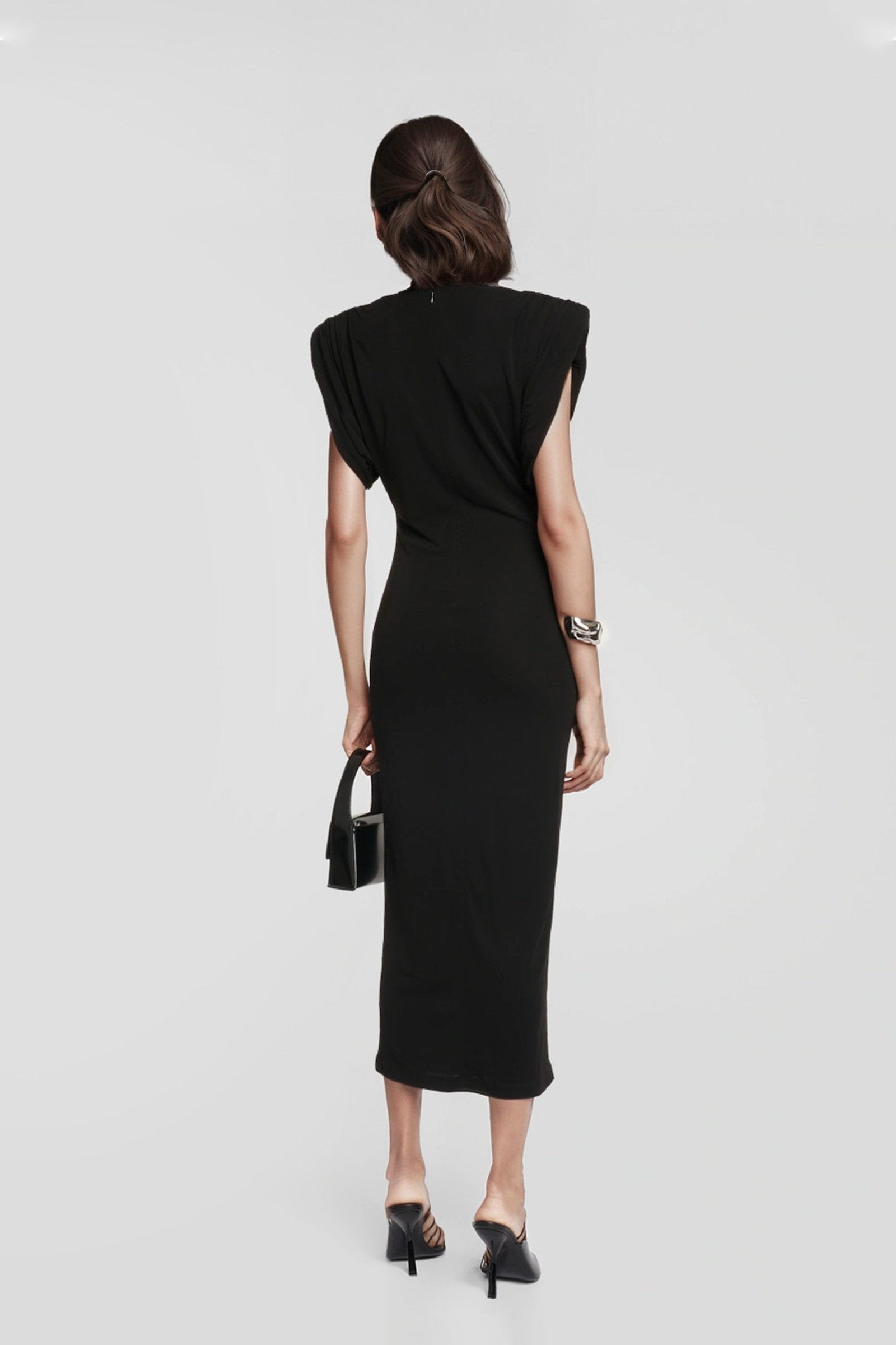 polyester jersey dress Recycled polyester jersey dress in black and navy dorcasdressproject.org