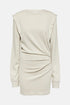 Chic ruched beige mini dresses made from organic cotton.