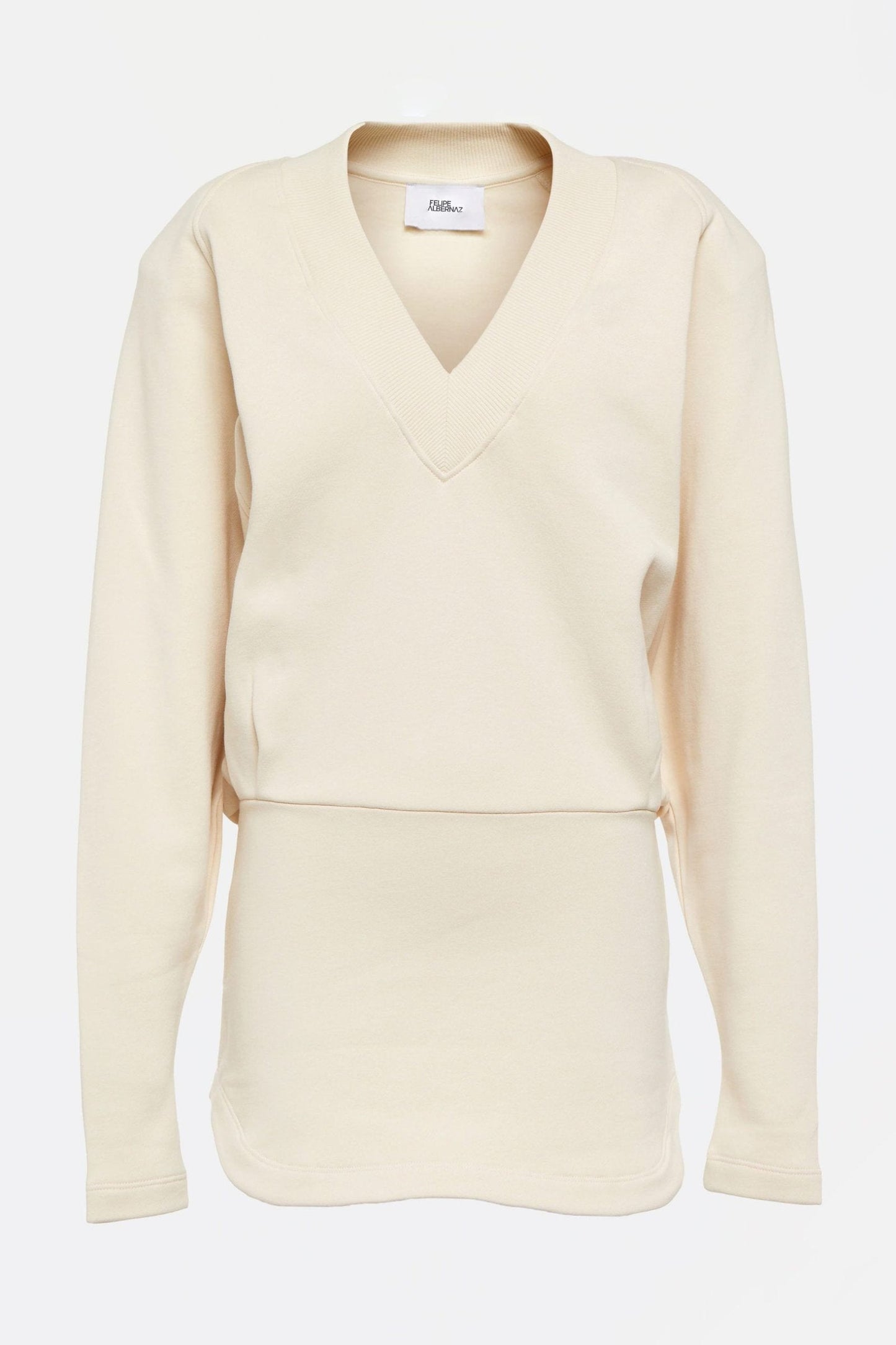 Beige organic cotton sweatshirt dresses, perfect for casual outings.