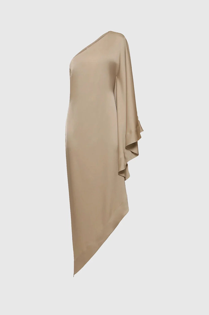 Luxurious flared maxi dresses made of silk satin, perfect for special occasions.