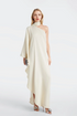 Zoey Crepe Cady Gown in cream with a flared design and elegant one-shoulder neckline.