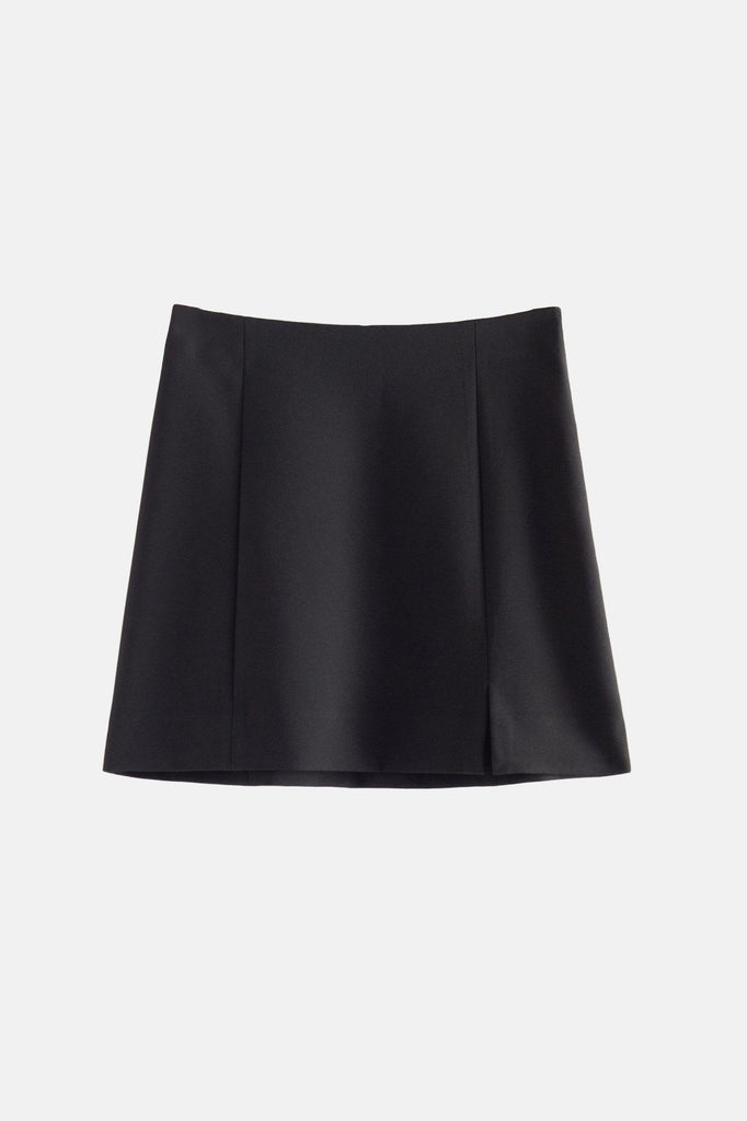 Chic A-Line mini black skirt with stylish slit.