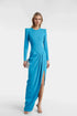 Asymmetrical Draping Blue Crepe Dress with side slit and draping details