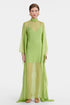 Elegant floor-length green cape dress in lightweight chiffon for formal occasions