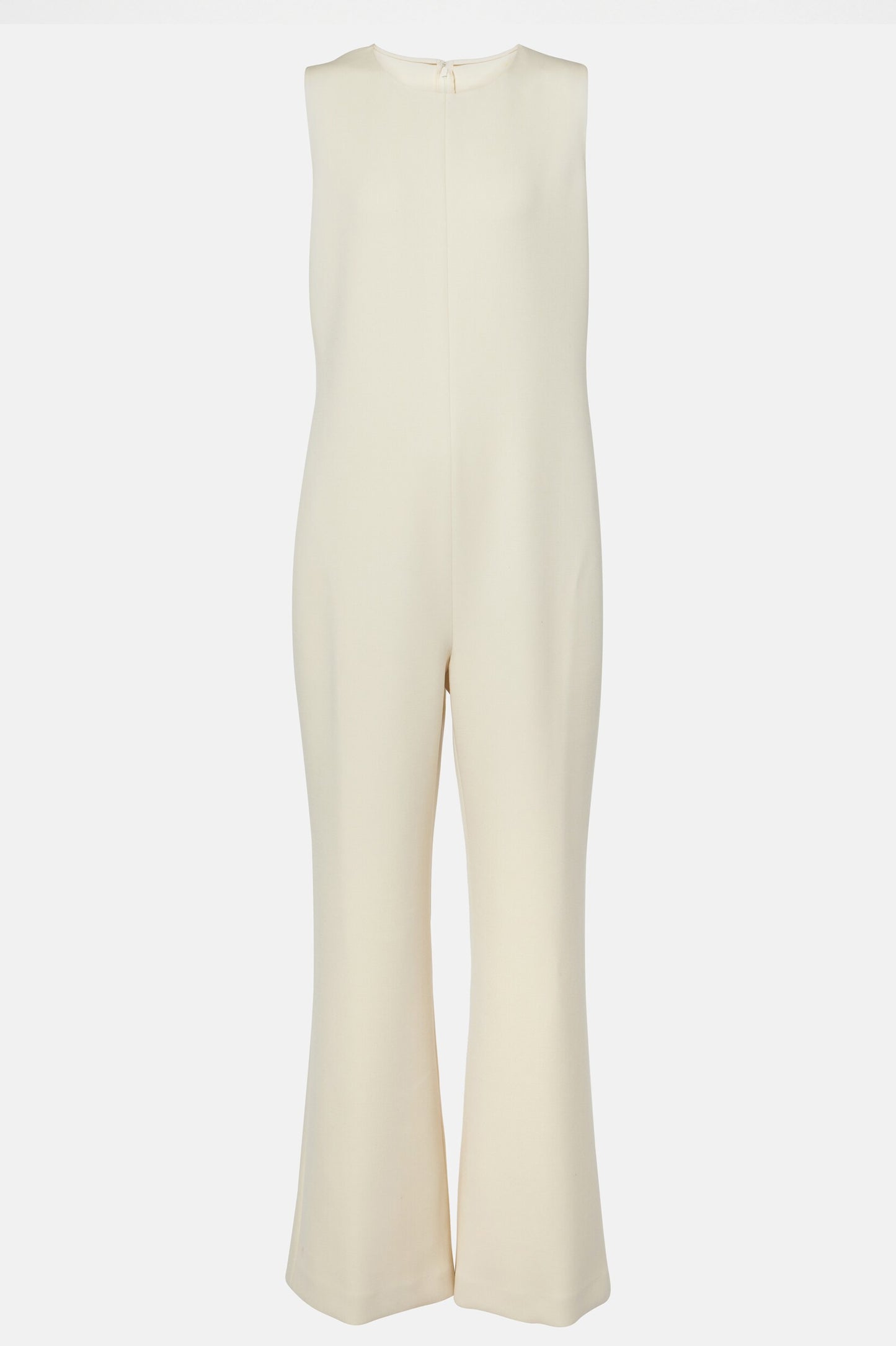 White sleeveless jumpsuit on a white background