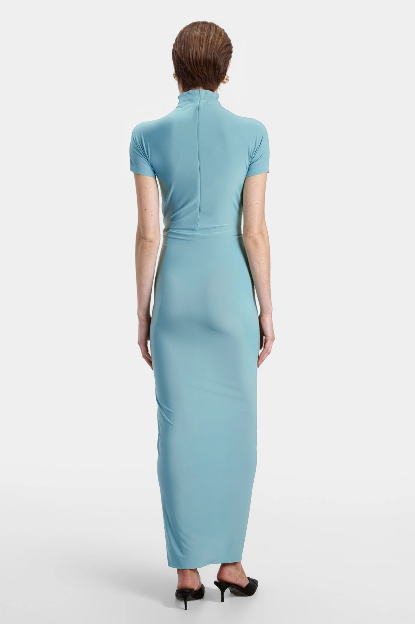 Vestido largo de jersey drapeado cian