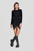 Gathered black crepe mini dresses with ruched skirt detail