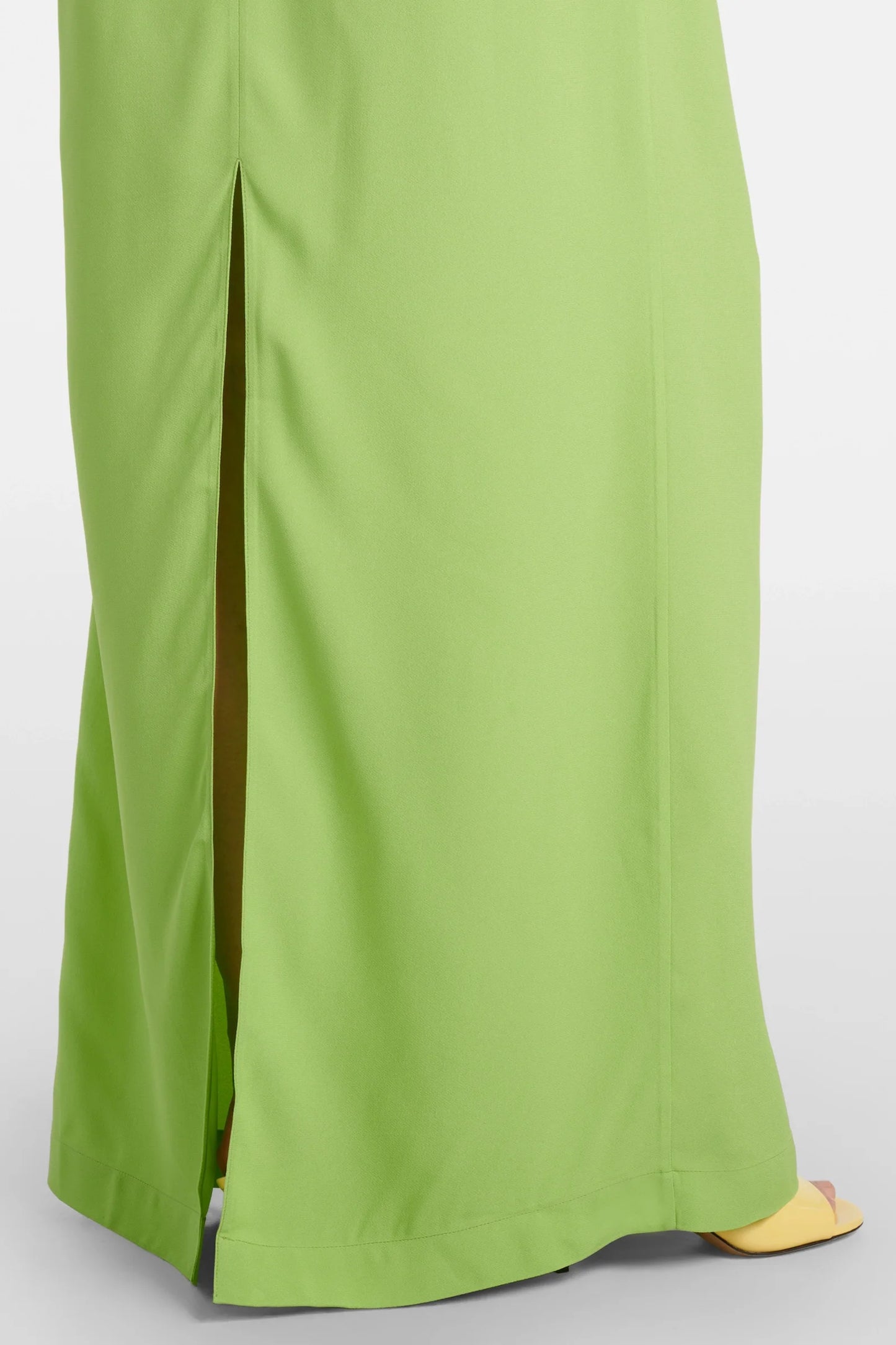 Full length green crepe long dress with high neckline