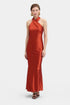 Satin Halterneck Maxi Dress in Rust Red