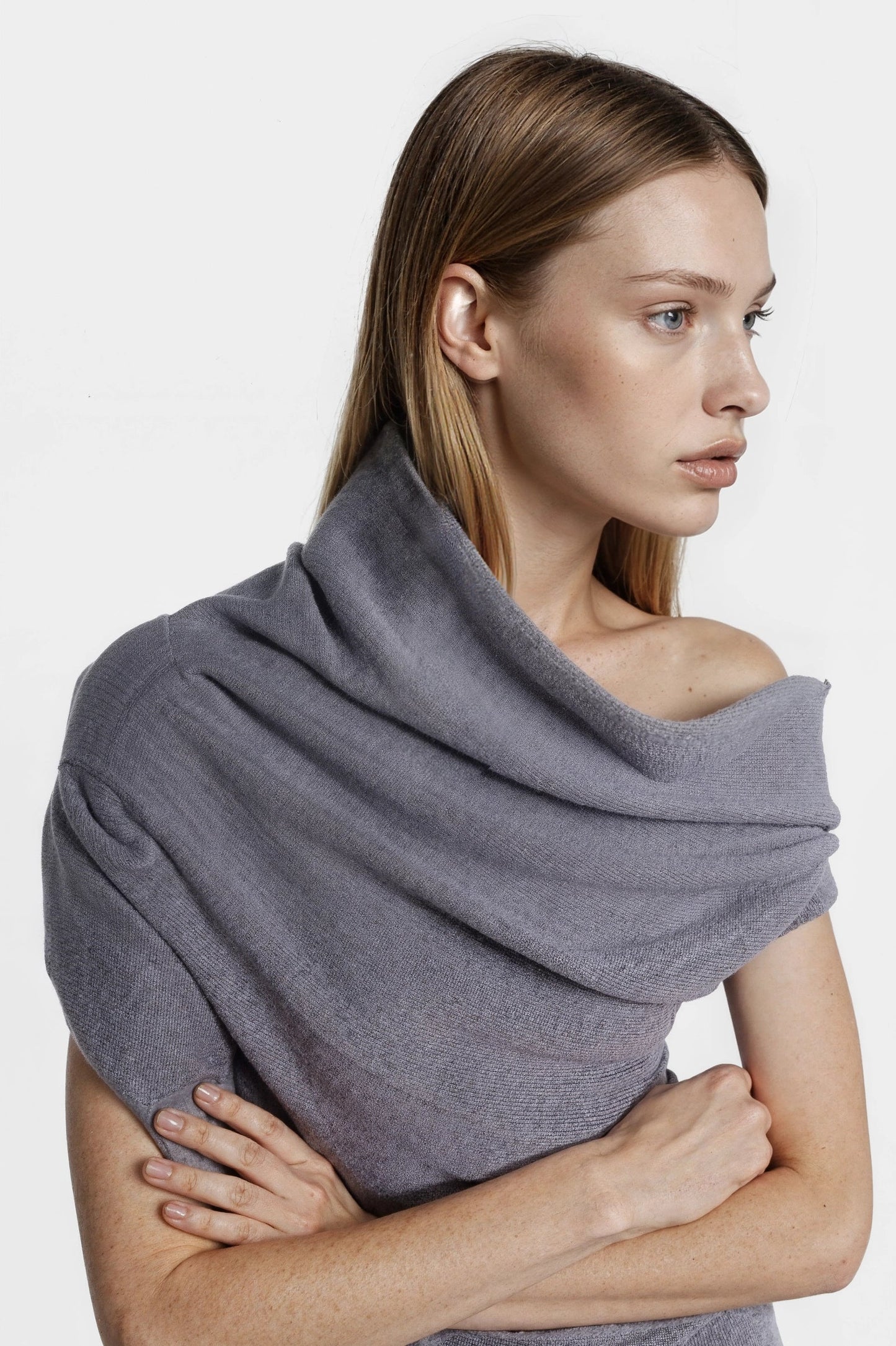 Asymmetric Knit Grey Mini Dress
