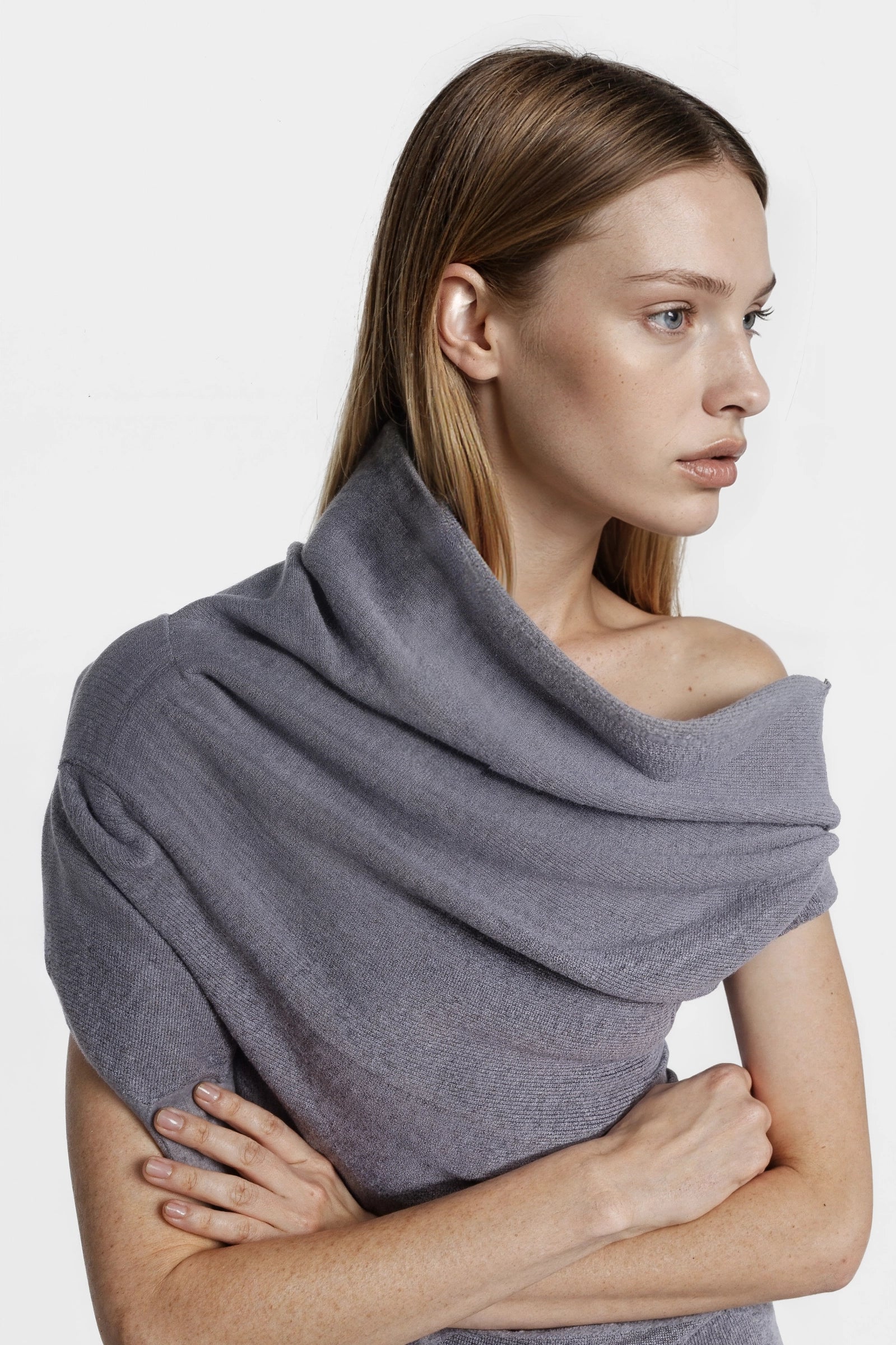 Asymmetric Knit Grey Mini Dress