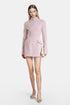Front view of long-sleeve lilac mini dress with high neck — Felipe Albernaz